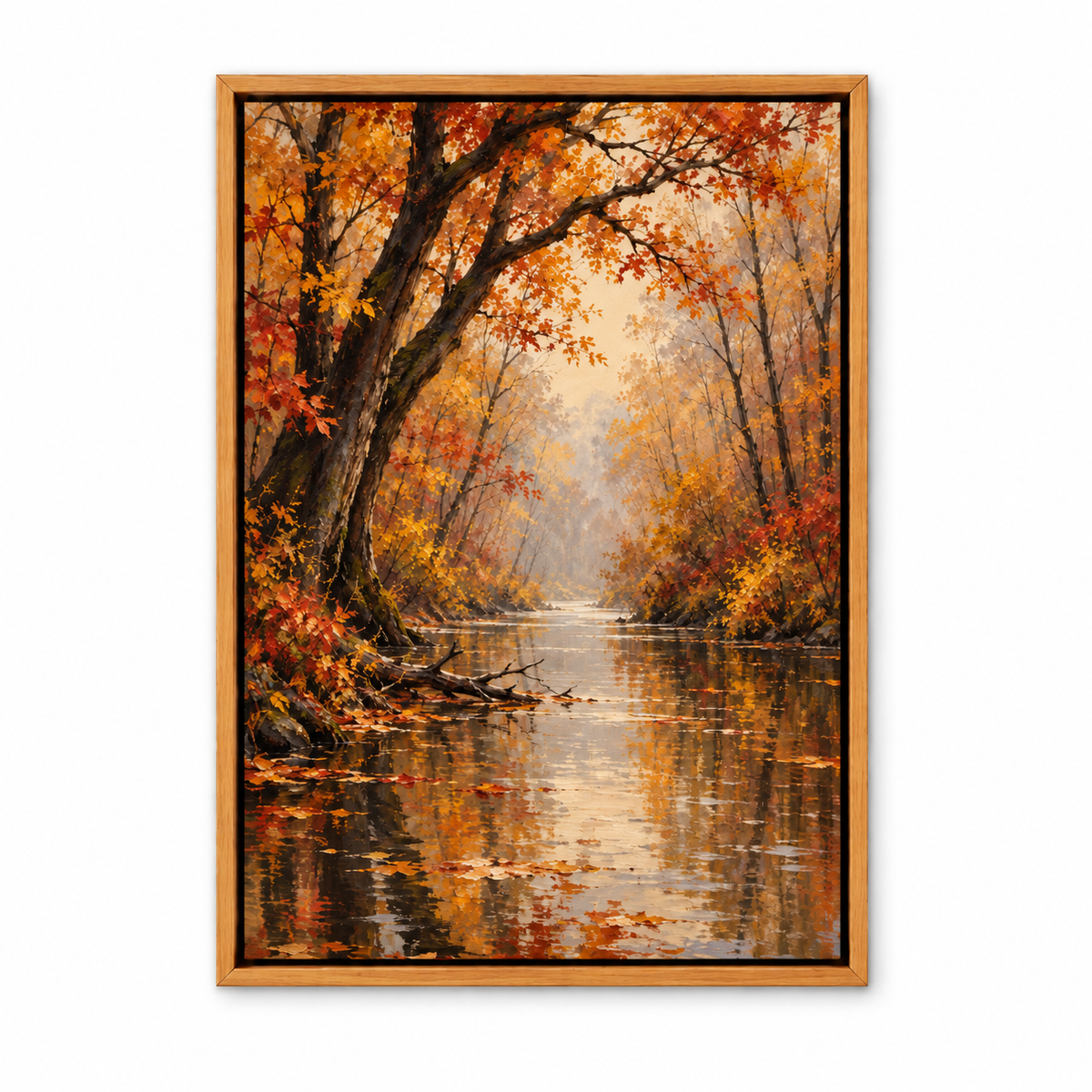 Golden Autumn Forest Waterway — Brown Frame finish product view | AUSJOJO