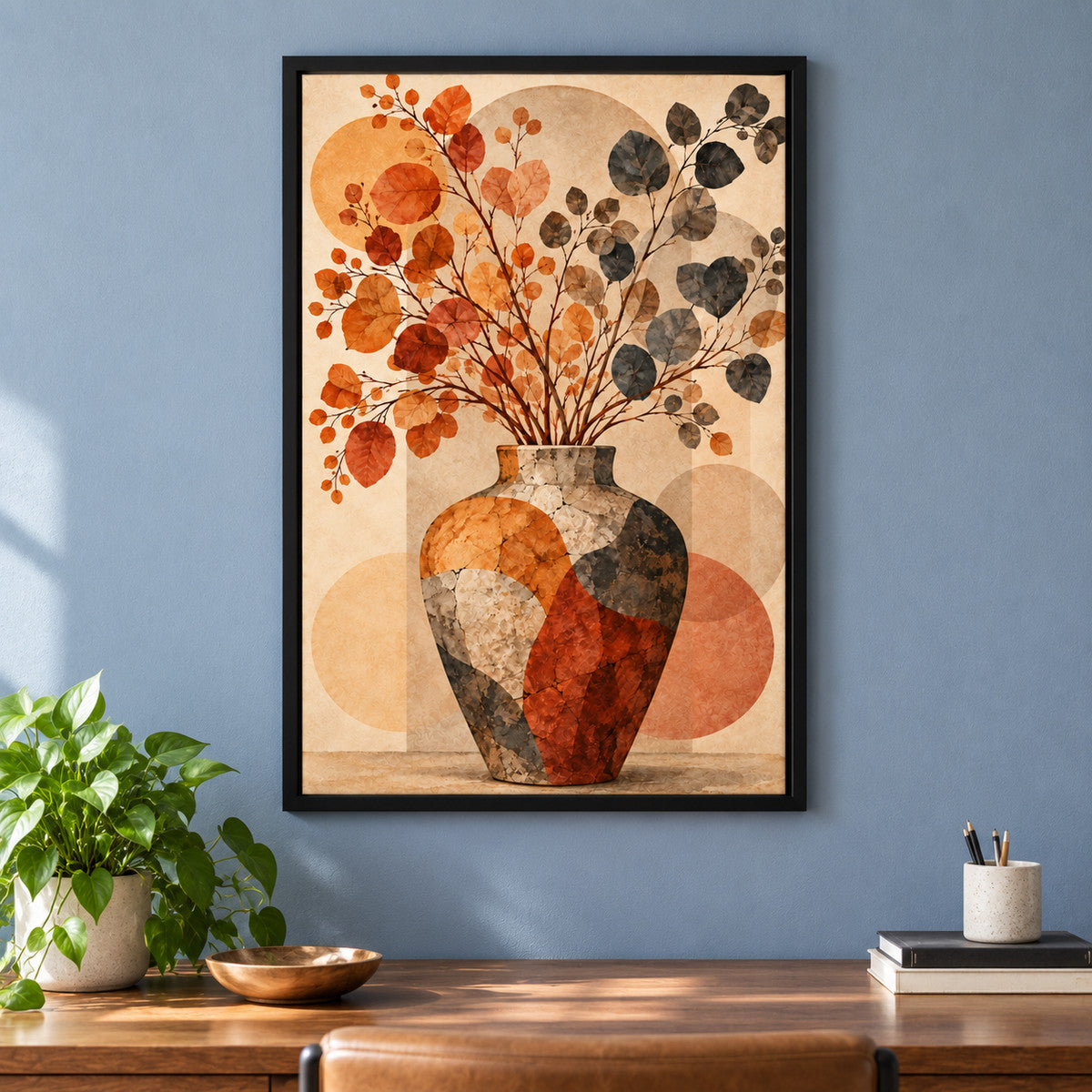 Autumn Branches Ceramic Vase Boho — Black Frame wall scene | AUSJOJO
