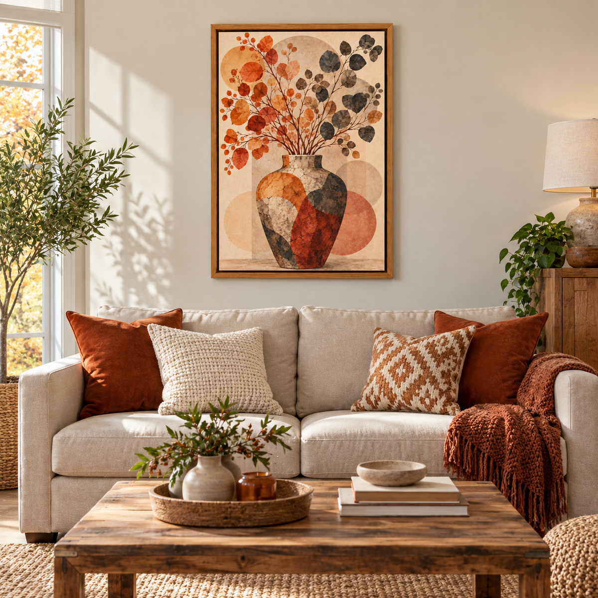 Autumn Branches Ceramic Vase Boho — Brown Frame room scene | AUSJOJO