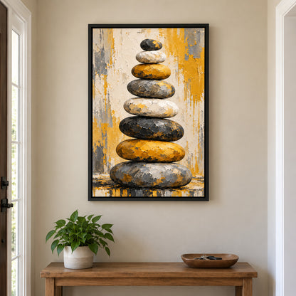 Eight Stacked Stones Impasto Abstract — Black Frame wall scene | AUSJOJO