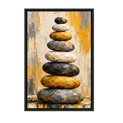 Eight Stacked Stones Impasto Abstract — Black Frame finish product view | AUSJOJO