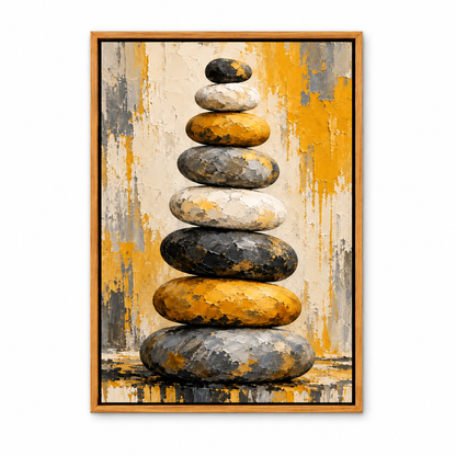 Eight Stacked Stones Impasto Abstract — Brown Frame finish product view | AUSJOJO