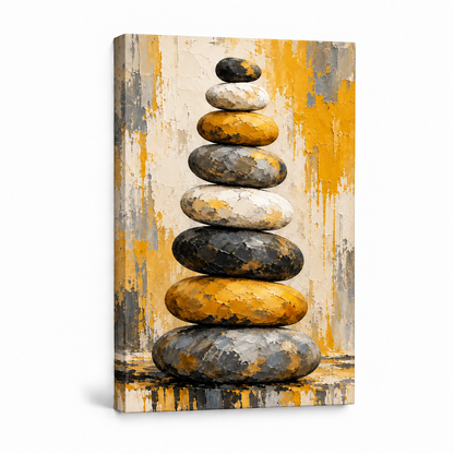 Eight Stacked Stones Impasto Abstract — Stretched Canvas product view | AUSJOJO