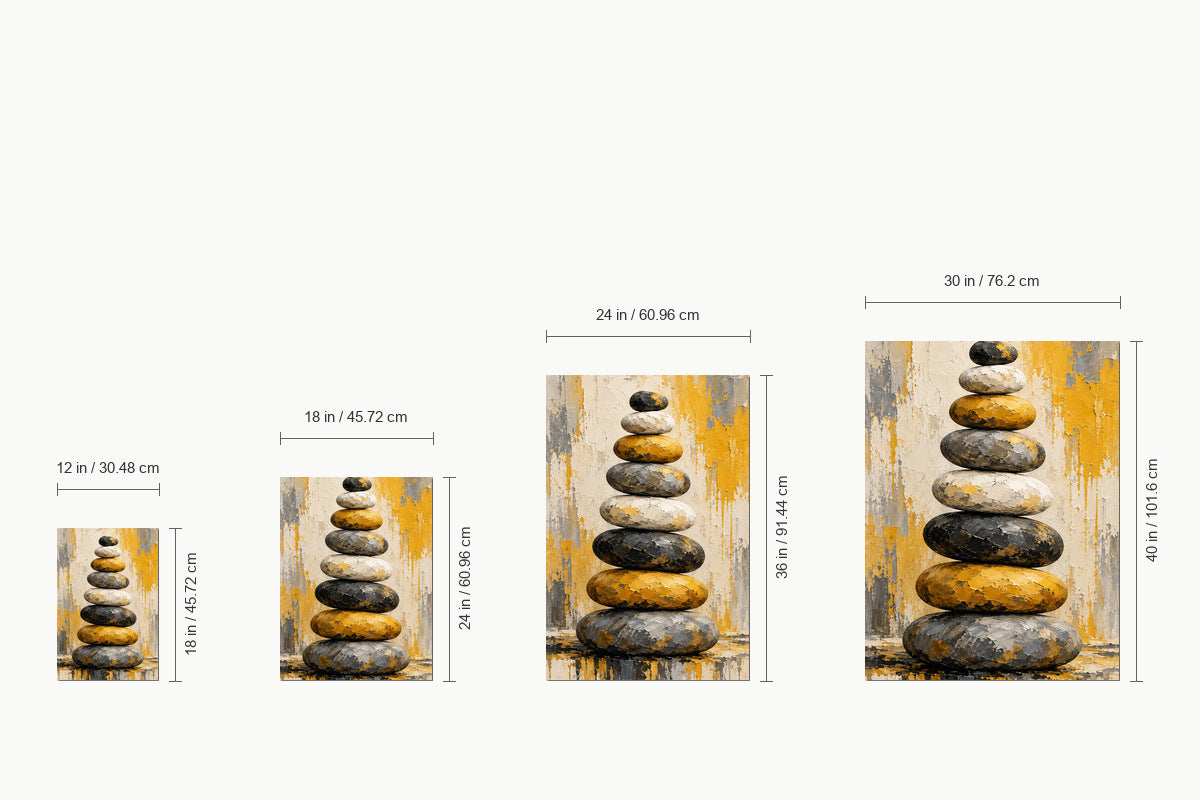 Eight Stacked Stones Impasto Abstract — size comparison guide | AUSJOJO