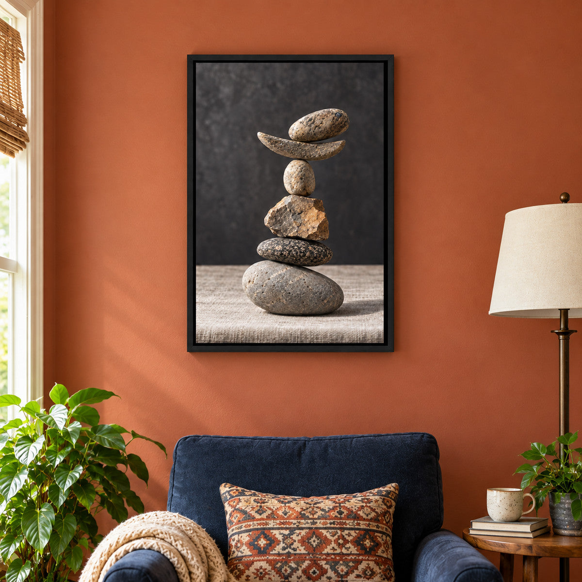 Six Balancing Stones Photo — Black Frame wall scene | AUSJOJO