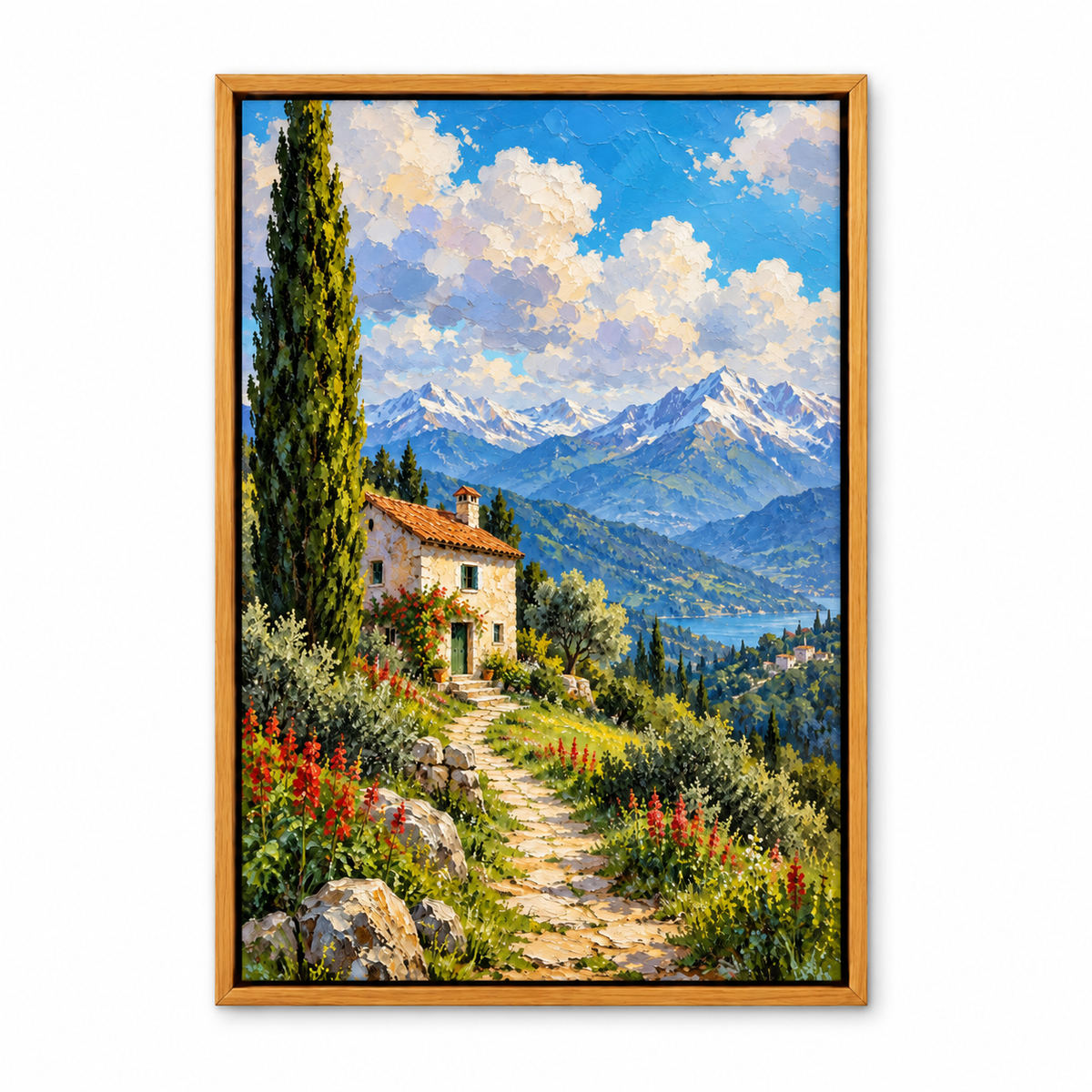 Sunny Alpine Cottage Path — Brown Frame finish product view | AUSJOJO