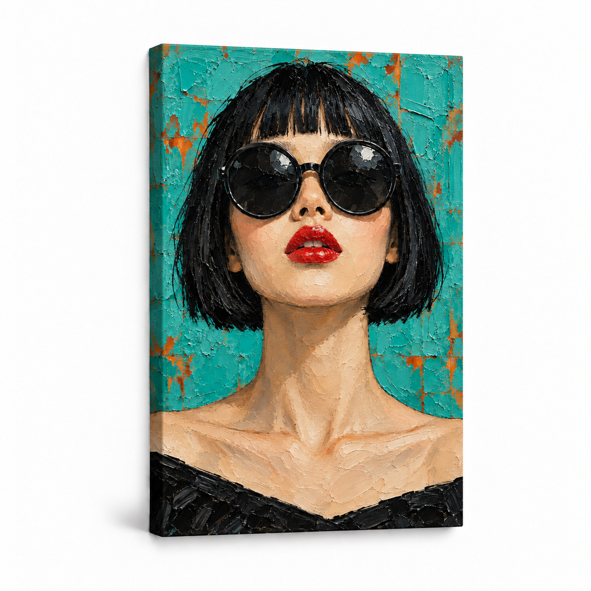 Teal Retro Sunglasses Woman — Stretched Canvas product view | AUSJOJO