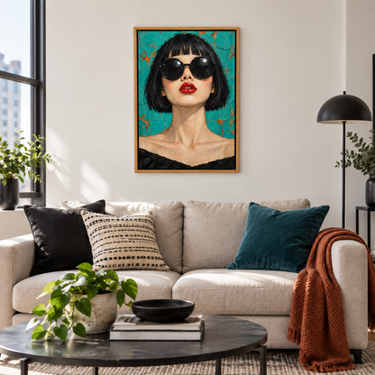 Teal Retro Sunglasses Woman — Brown Frame room scene | AUSJOJO