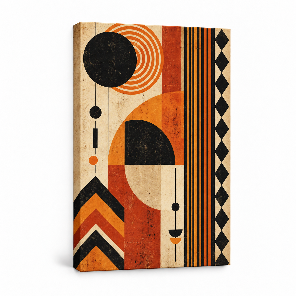 Rust and Black Geometric Rings — Stretched Canvas product view | AUSJOJO