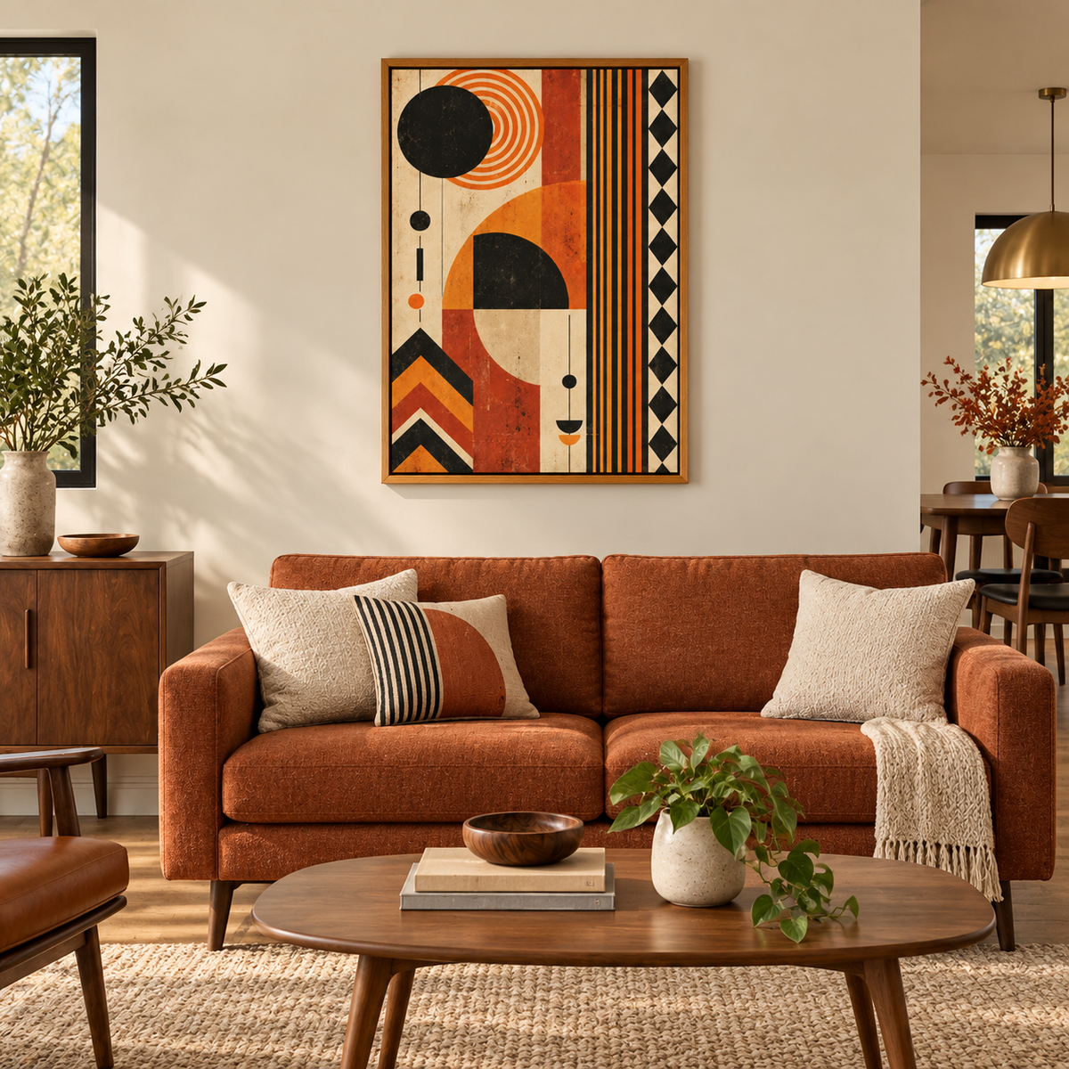 Rust and Black Geometric Rings — Brown Frame room scene | AUSJOJO