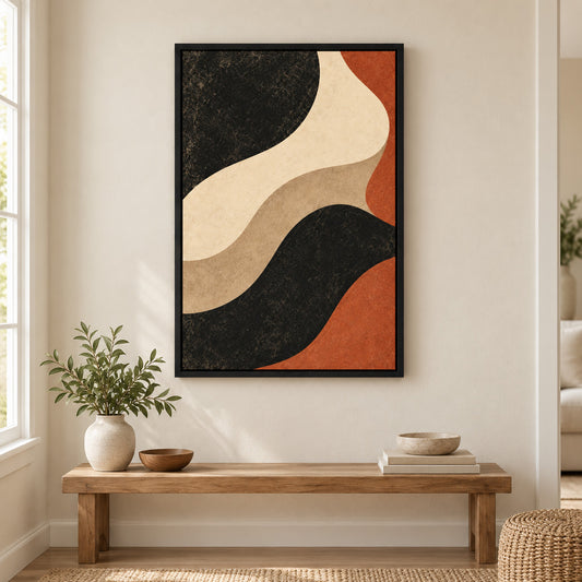 Black Ivory Terracotta Organic Waves — Black Frame wall scene | AUSJOJO