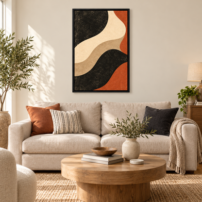Black Ivory Terracotta Organic Waves — Black Frame room scene | AUSJOJO