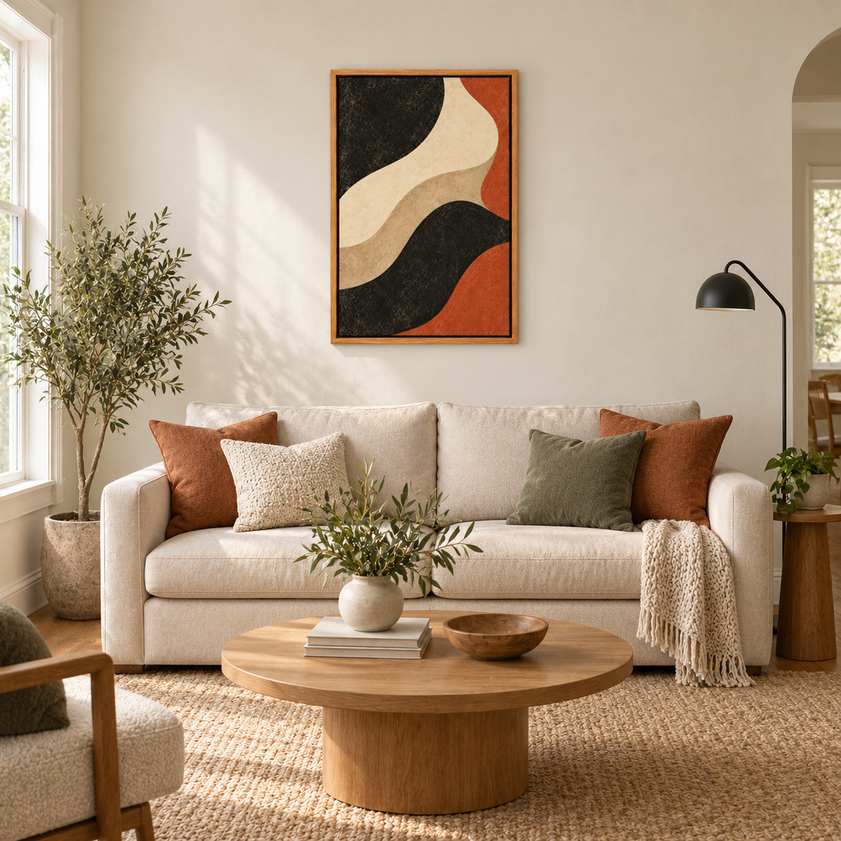Black Ivory Terracotta Organic Waves — Brown Frame room scene | AUSJOJO