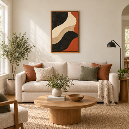 Black Ivory Terracotta Organic Waves — Brown Frame room scene | AUSJOJO