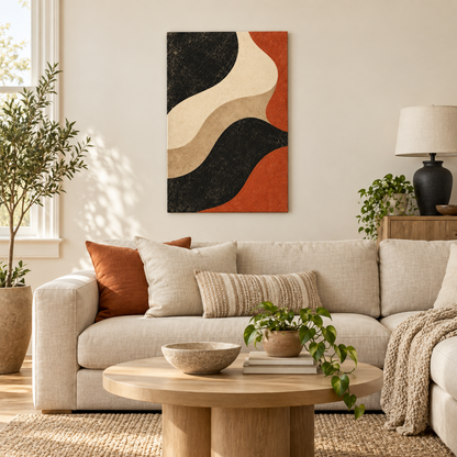 Black Ivory Terracotta Organic Waves — Stretched Canvas room scene | AUSJOJO