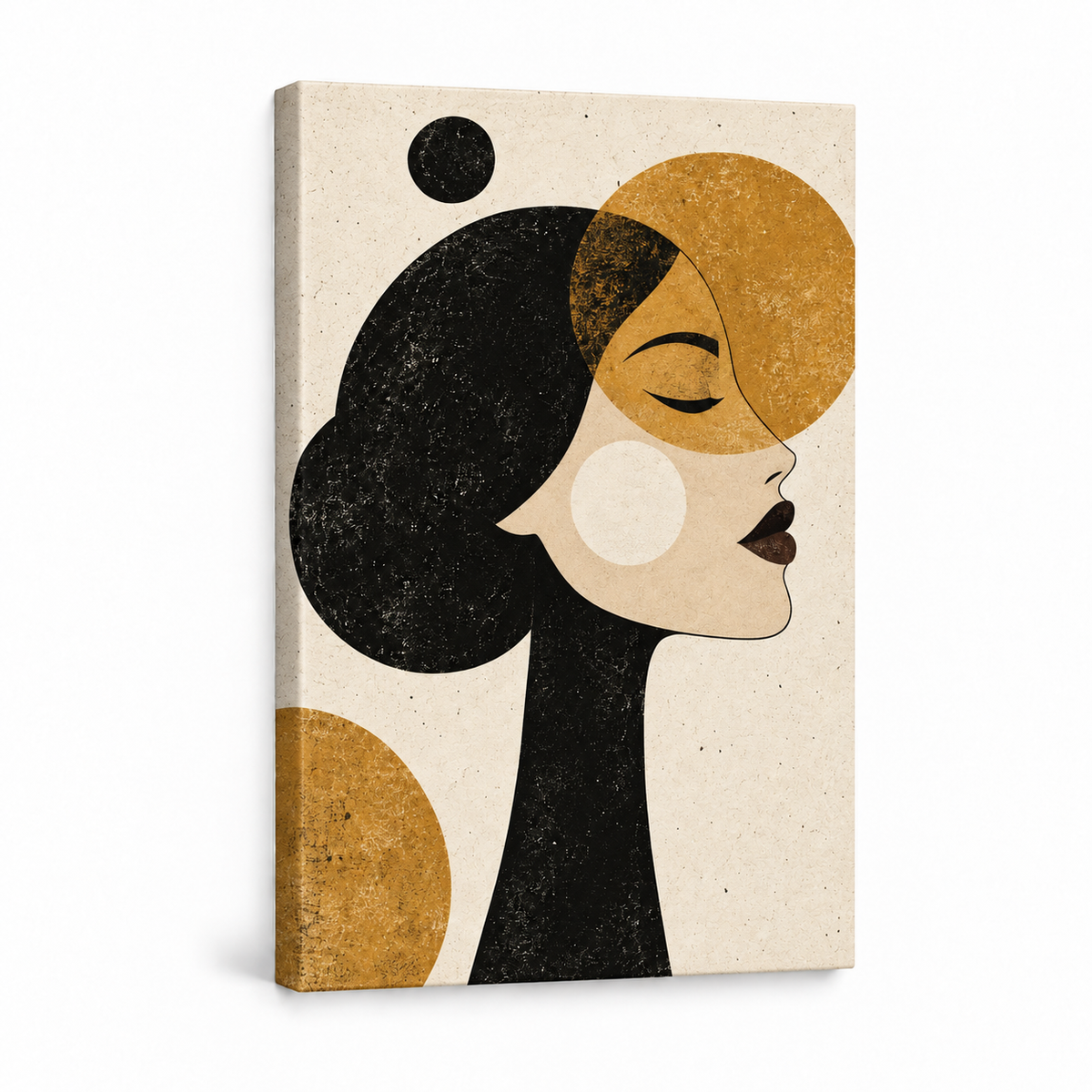 Ochre Geometric Woman Profile — Stretched Canvas product view | AUSJOJO