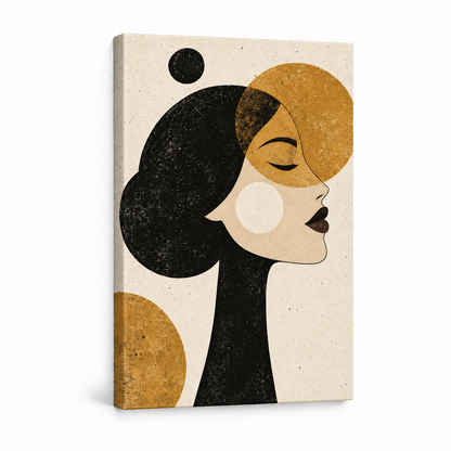 Ochre Geometric Woman Profile — Stretched Canvas product view | AUSJOJO