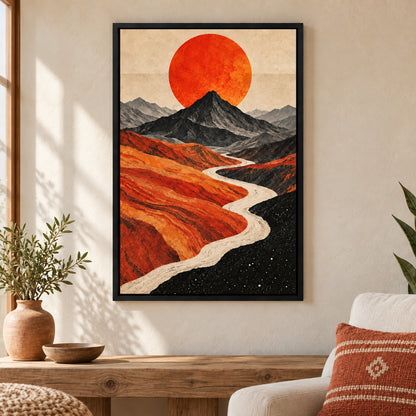 Vermilion Sun Mountain River — Black Frame wall scene | AUSJOJO