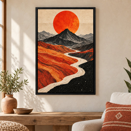Vermilion Sun Mountain River — Black Frame wall scene | AUSJOJO