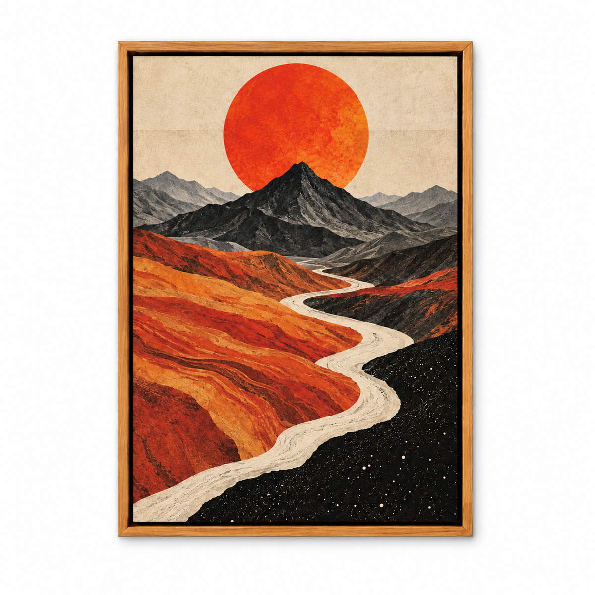 Vermilion Sun Mountain River — Brown Frame finish product view | AUSJOJO