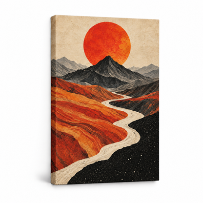Vermilion Sun Mountain River — Stretched Canvas product view | AUSJOJO