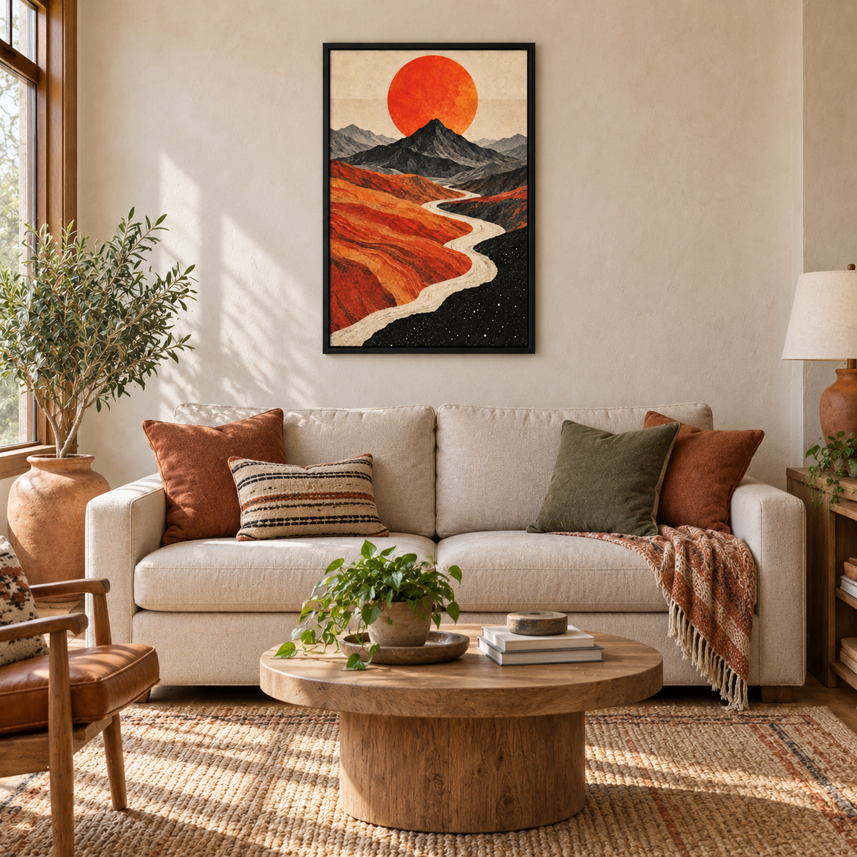 Vermilion Sun Mountain River — Black Frame room scene | AUSJOJO