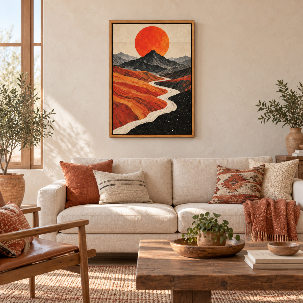 Vermilion Sun Mountain River — Brown Frame room scene | AUSJOJO