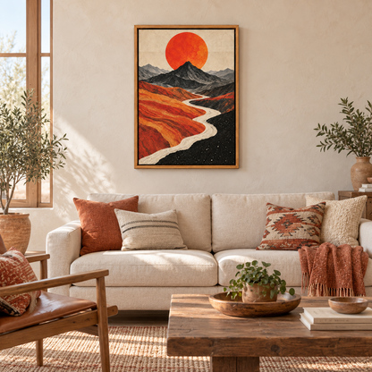 Vermilion Sun Mountain River — Brown Frame room scene | AUSJOJO