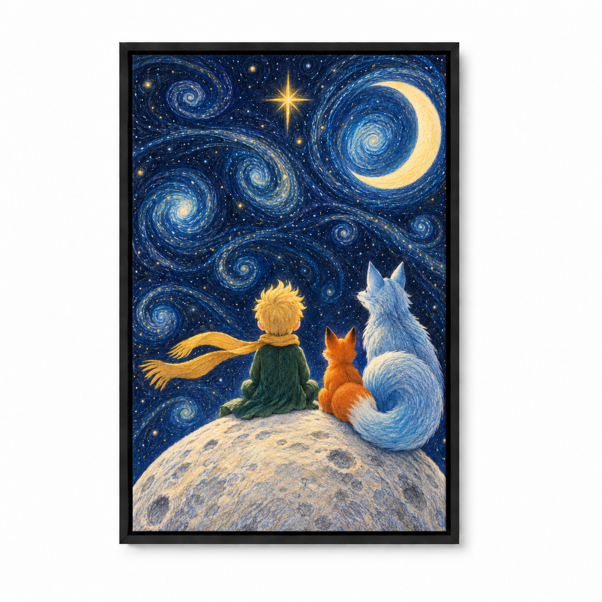 Starry Sky Child and Two Foxes — Black Frame finish product view | AUSJOJO