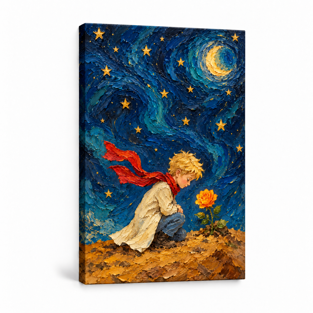 Night Boy and Rose Impasto — Stretched Canvas product view | AUSJOJO