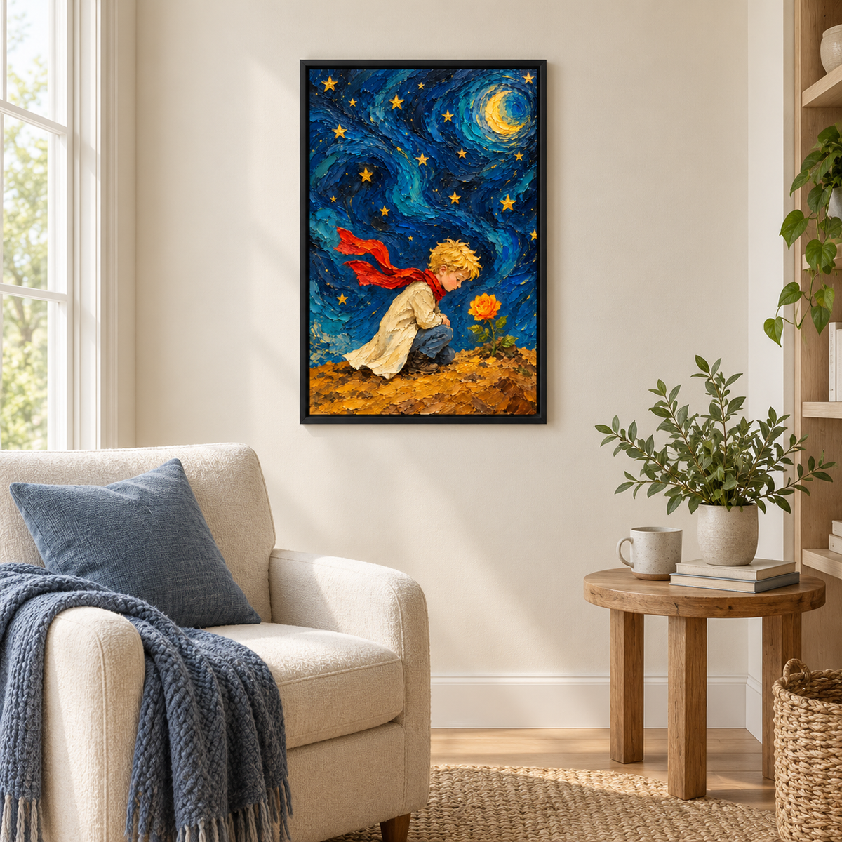 Night Boy and Rose Impasto — Black Frame room scene | AUSJOJO