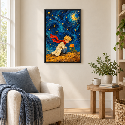 Night Boy and Rose Impasto — Black Frame room scene | AUSJOJO