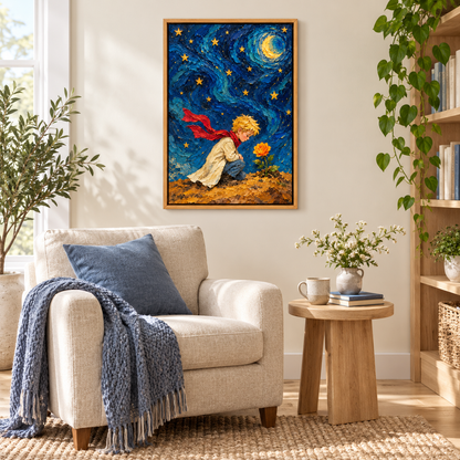 Night Boy and Rose Impasto — Brown Frame room scene | AUSJOJO