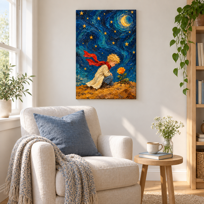Night Boy and Rose Impasto — Stretched Canvas room scene | AUSJOJO