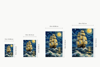 Moonlit Three Mast Sailing Ship — size comparison guide | AUSJOJO