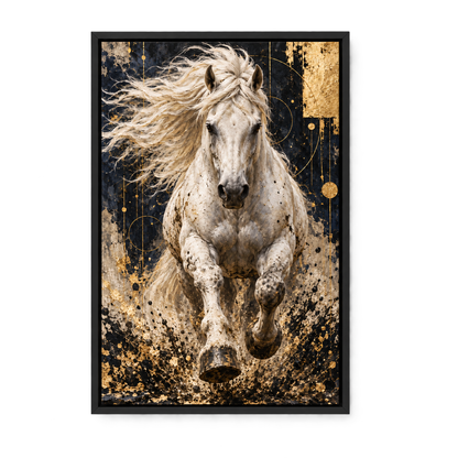 Charging White Horse Gold Abstract — Black Frame finish product view | AUSJOJO