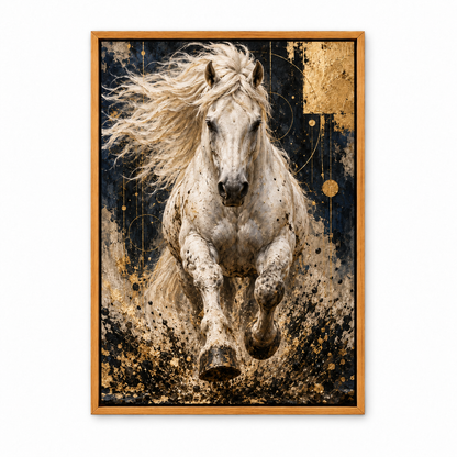 Charging White Horse Gold Abstract — Brown Frame finish product view | AUSJOJO
