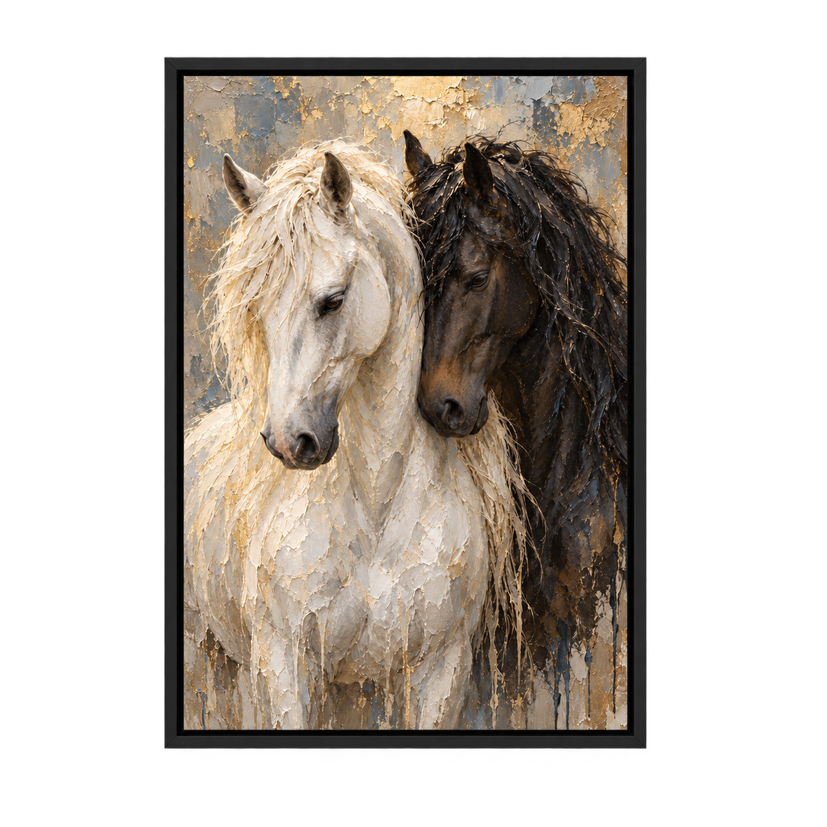 Nuzzling White and Dark Horses — Black Frame finish product view | AUSJOJO