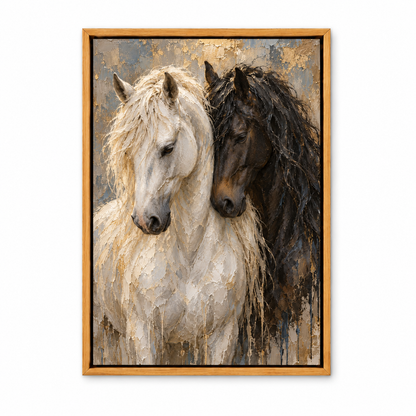 Nuzzling White and Dark Horses — Brown Frame finish product view | AUSJOJO