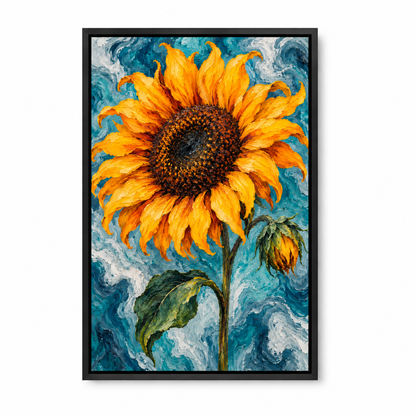 Sunflower on Teal Marble — Black Frame finish product view | AUSJOJO