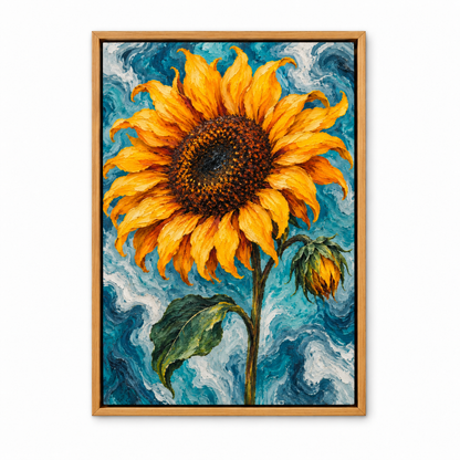 Sunflower on Teal Marble — Brown Frame finish product view | AUSJOJO