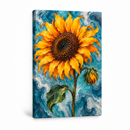 Sunflower on Teal Marble — Stretched Canvas product view | AUSJOJO