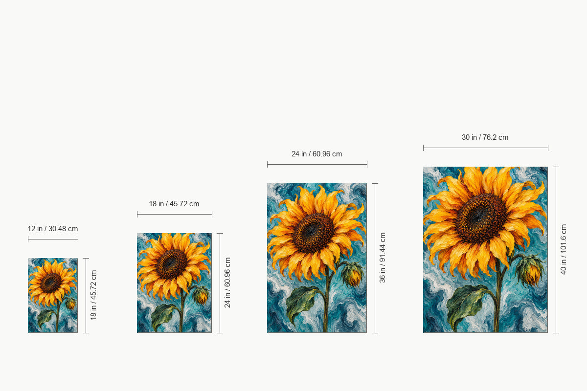 Sunflower on Teal Marble — size comparison guide | AUSJOJO