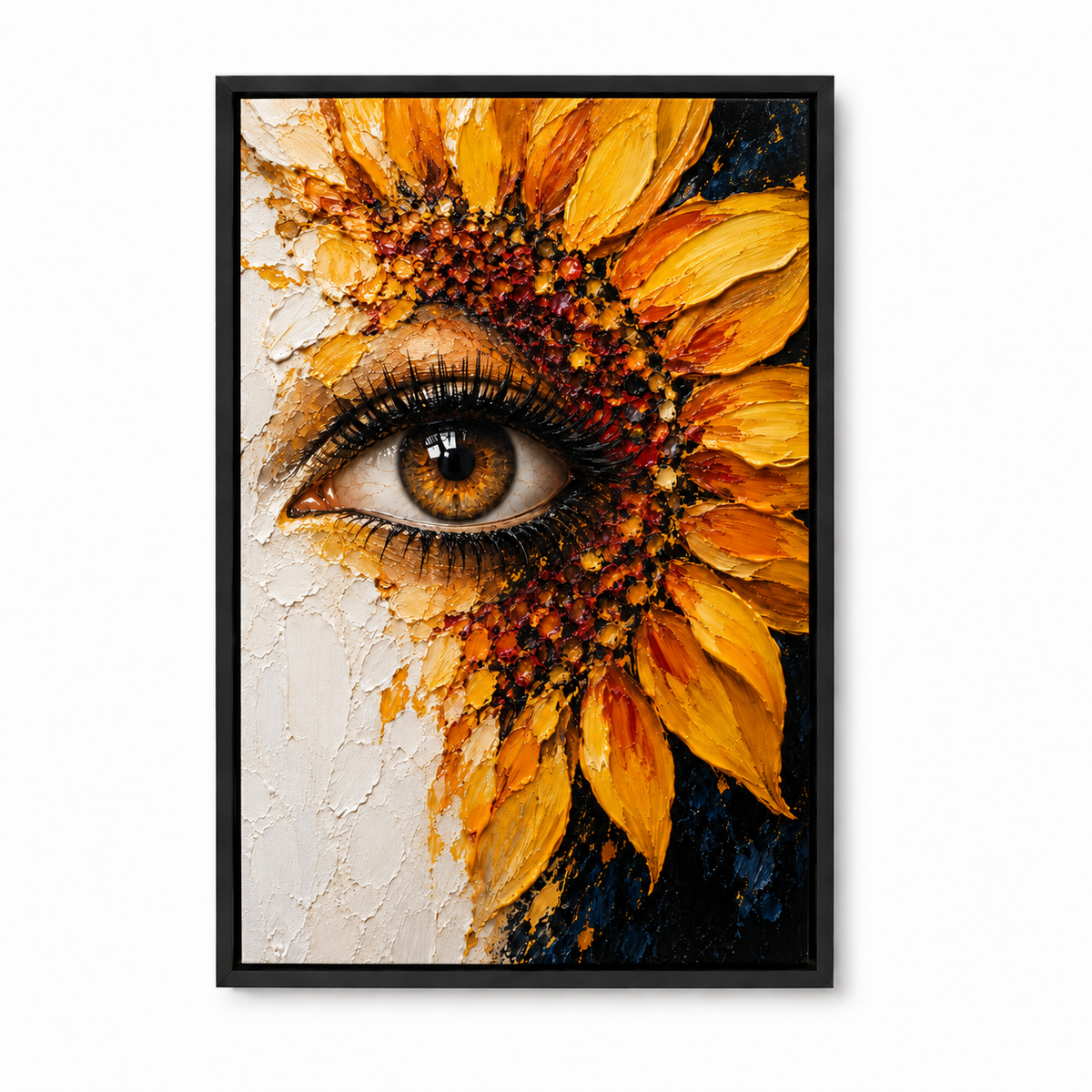 Surreal Sunflower Eye Impasto — Black Frame finish product view | AUSJOJO
