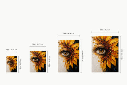 Surreal Sunflower Eye Impasto — size comparison guide | AUSJOJO