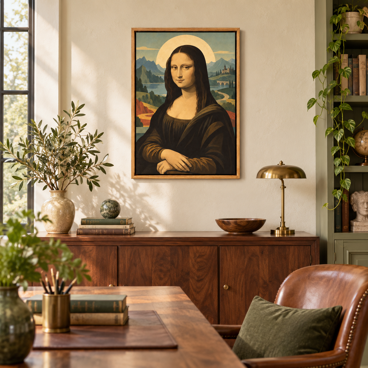 Retro Halo Classic Woman Portrait — Brown Frame room scene | AUSJOJO