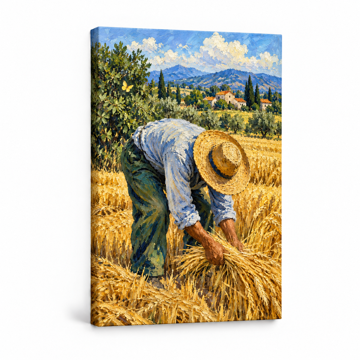 Golden Wheat Harvest Worker — Stretched Canvas product view | AUSJOJO