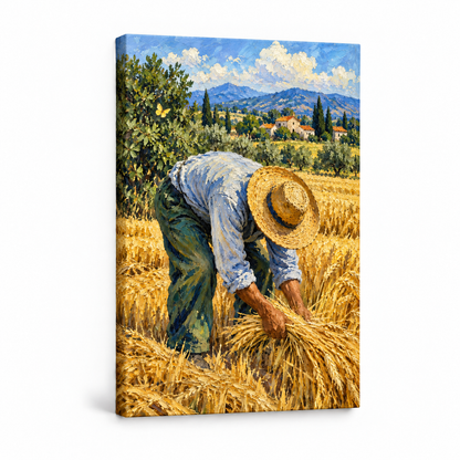 Golden Wheat Harvest Worker — Stretched Canvas product view | AUSJOJO