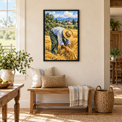 Golden Wheat Harvest Worker — Black Frame room scene | AUSJOJO