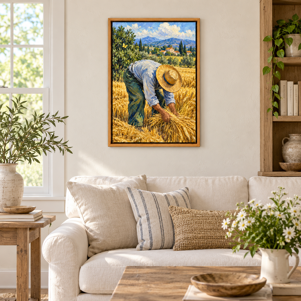 Golden Wheat Harvest Worker — Brown Frame room scene | AUSJOJO